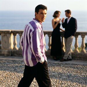 International Male Mens Medium Purple White Stripe Button Shirt 90s VTG Rare HTF